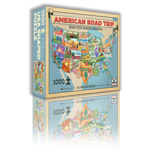 TDC Games American Road Trip 1000 Piece Jigsaw Puzzle USA Shaped 31 inches long - Cool Wall Art