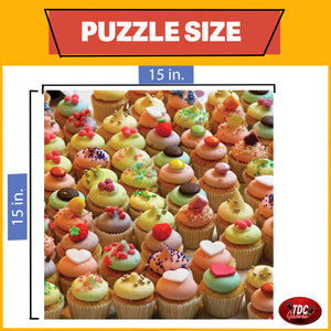 TDC Games World's Most Difficult Jigsaw Puzzle - Killer Cupcakes - 500 pieces - Double Sided with one side turned 90 degrees - 15 inches assembled