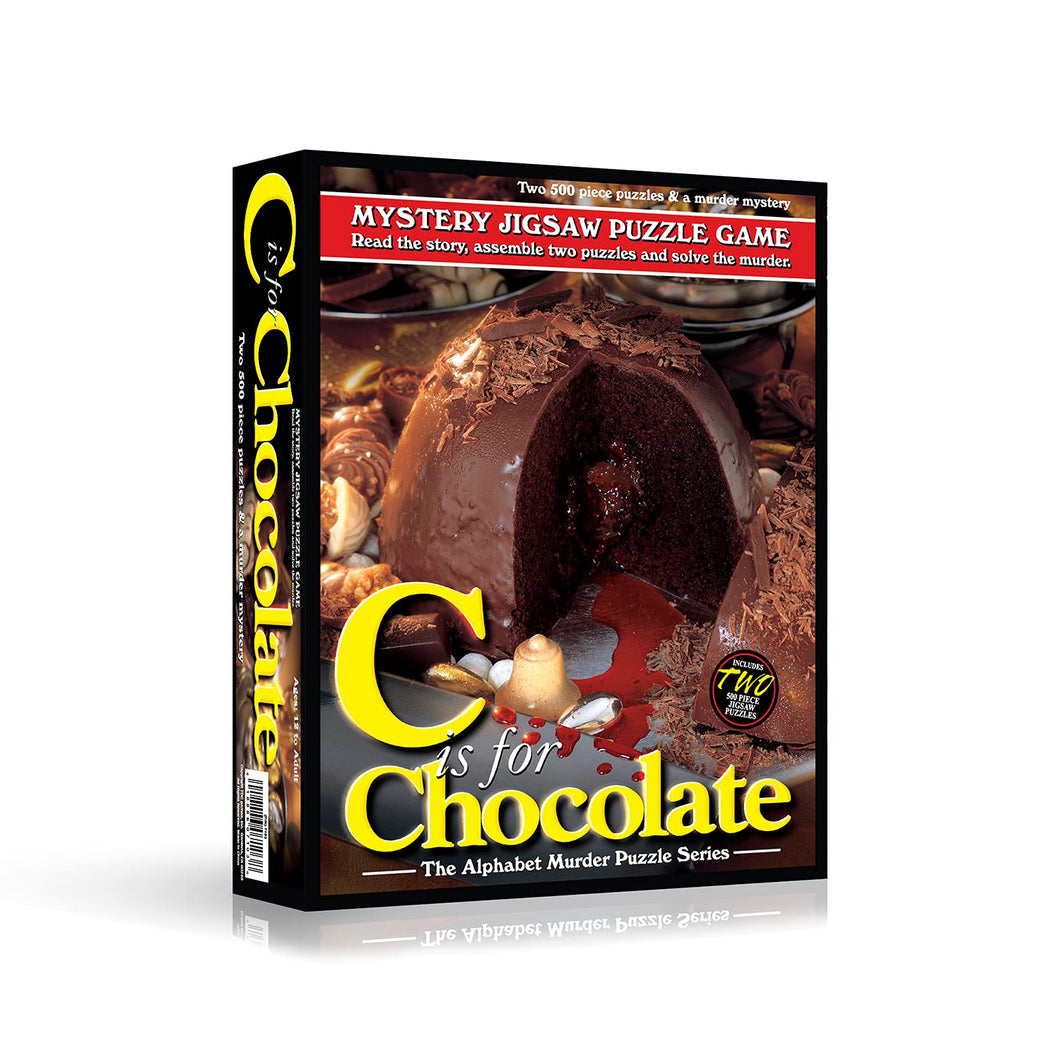 TDC Games Alphabet Mystery Puzzle - C Is For Chocolate - Includes Short Mystery Booklet and Two 500 piece Puzzles with Clues