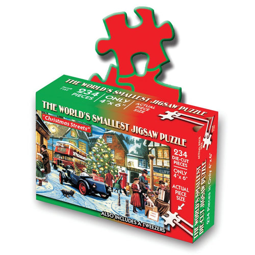 TDC Games World's Smallest Jigsaw Puzzle - Christmas Streets - Measures 4 x 6 inches when assembled - Includes Tweezers