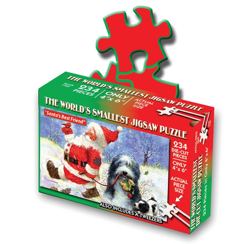 TDC Games World's Smallest Holiday Puzzles - Santa's Best Friend - Measures 4 x 6 inches when assembled - Includes Tweezers