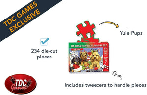 TDC Games World's Smallest Jigsaw Puzzle - Yule Pups - Measures 4 x 6 inches when assembled - Includes Tweezers