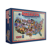 Front of USA Vintage Postcards Jigsaw Puzzle box. American Vintage Postcard. 1,000 pieces. 31 inches wide.