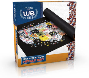 Front of placement box for mat. Has picture of mat being unrolled. Full size roll up puzzle mat.