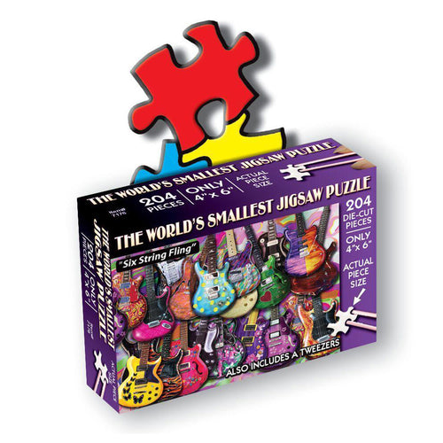 TDC Games World's Smallest Puzzle - Six String Fling - Measures 4 x 6 inches when assembled - Includes Tweezers
