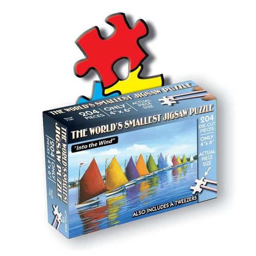 Front of World's Smallest Jigsaw Puzzle-Into the Wind - Measures 4 x 6 inches when assembled- Includes Tweezers. 204 die-cut pieces. Only 4 x 6 inches.